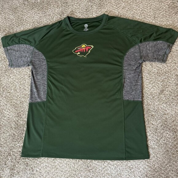 Minnesota Wild Shirt Mens XL Green Gray NHL Hockey Performance Tee Polyester - Picture 1 of 7